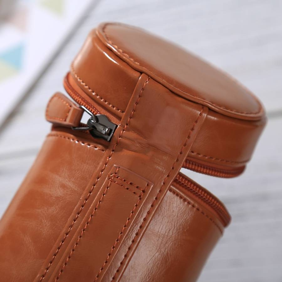 Medium Lens Case Zippered PU Leather Pouch Box for DSLR Camera Lens, Size: 13x9x9cm, 13 x 9cm (Br...