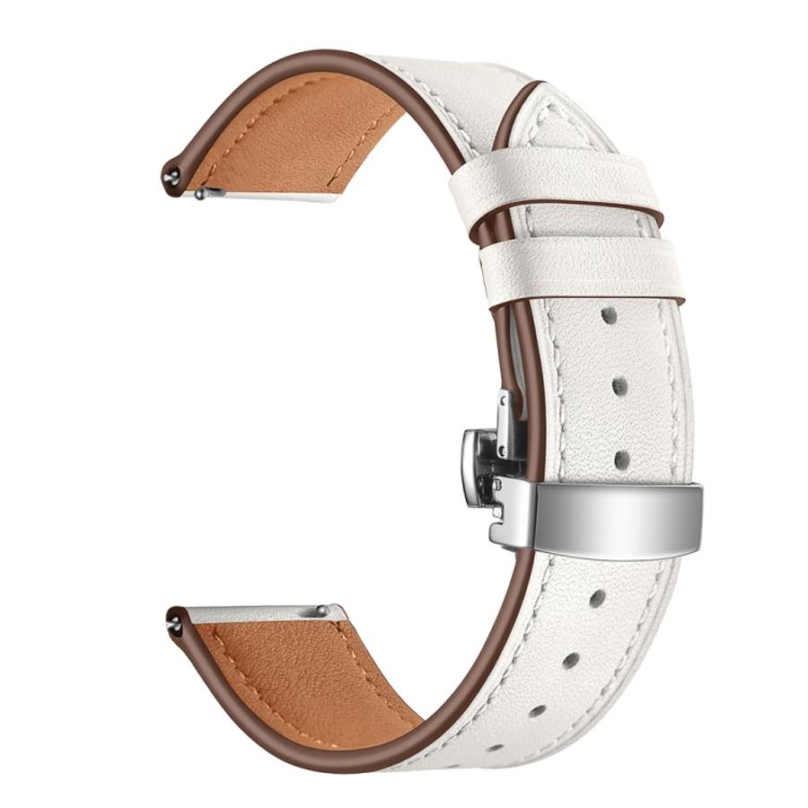 22mm Universal Butterfly Buckle Leather Replacement Strap Watchband, Silver Buckle