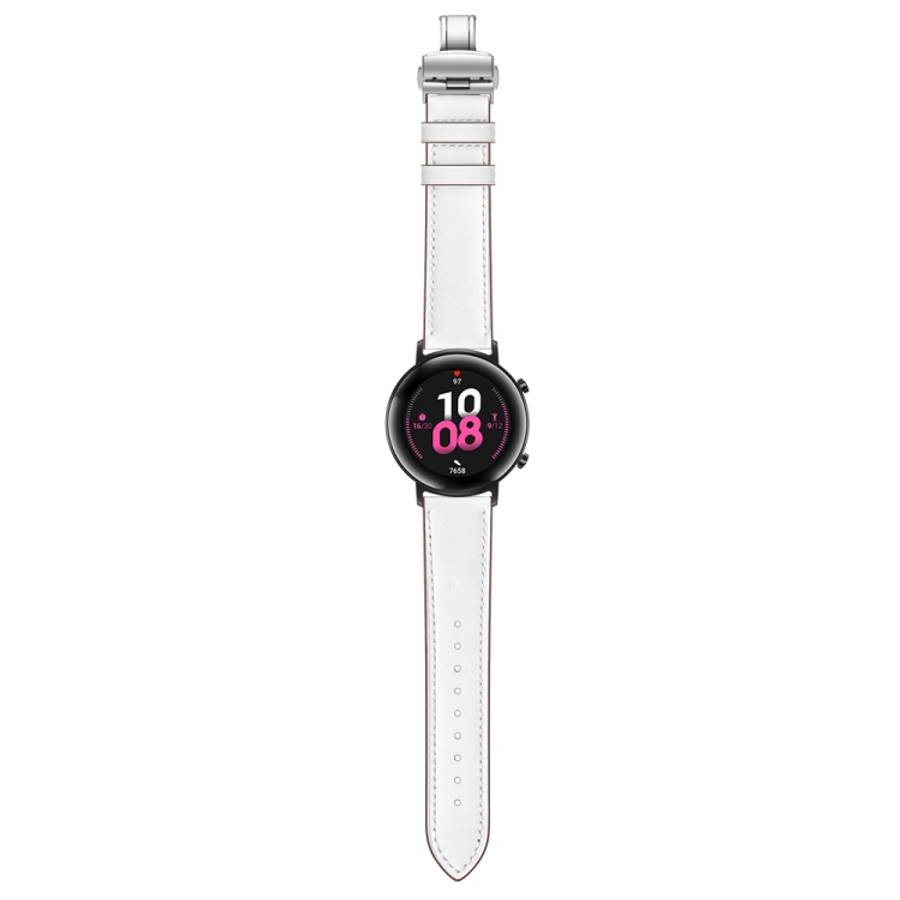 22mm Universal Butterfly Buckle Leather Replacement Strap Watchband, Silver Buckle
