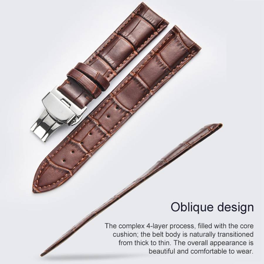 Classic Cowhide Leather Black Butterfly Buckle Replacement Strap Watchband, 14mm, 16mm, 18mm, 20m...
