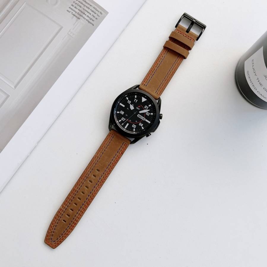 Universal Tricolor Sewing Leather Strap Watchband, 20mm, 22mm