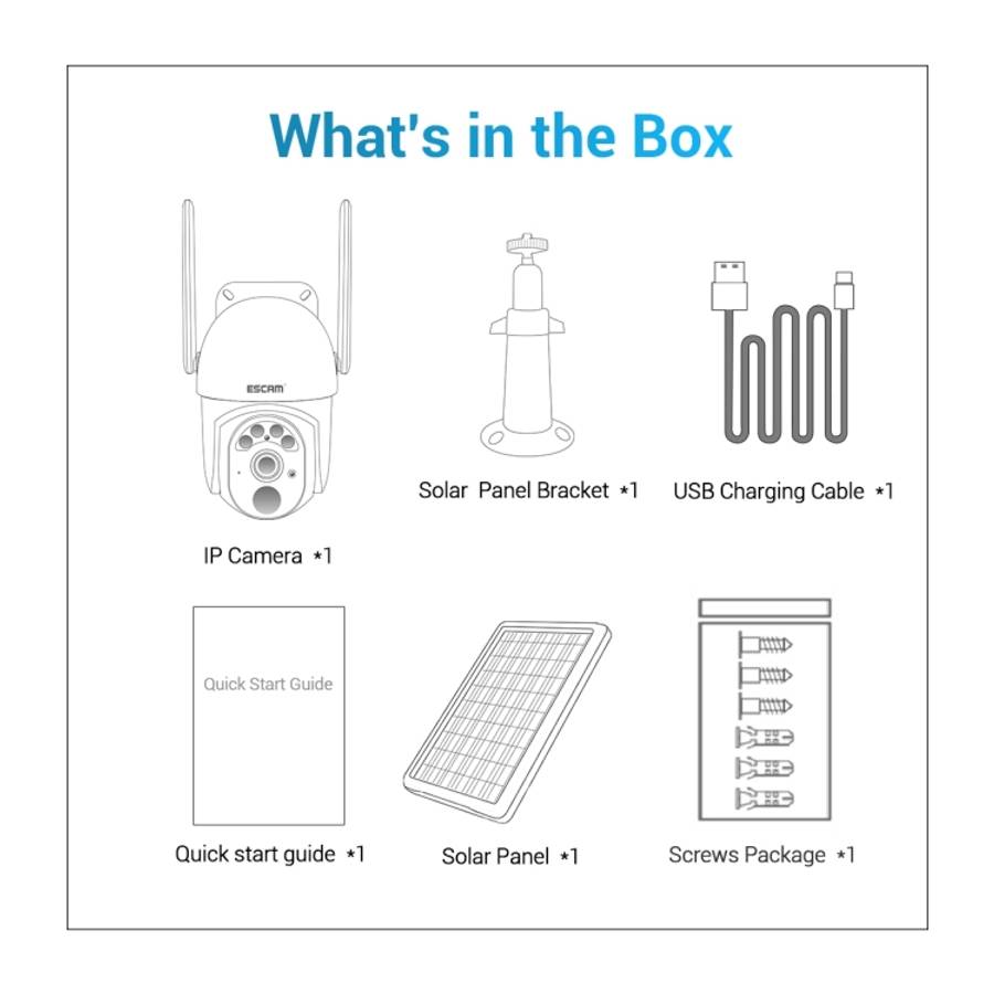 ESCAM QF103 3MP Cloud Storage PT WIFI PIR Alarm IP Camera with Solar Panel Battery Support Full C...
