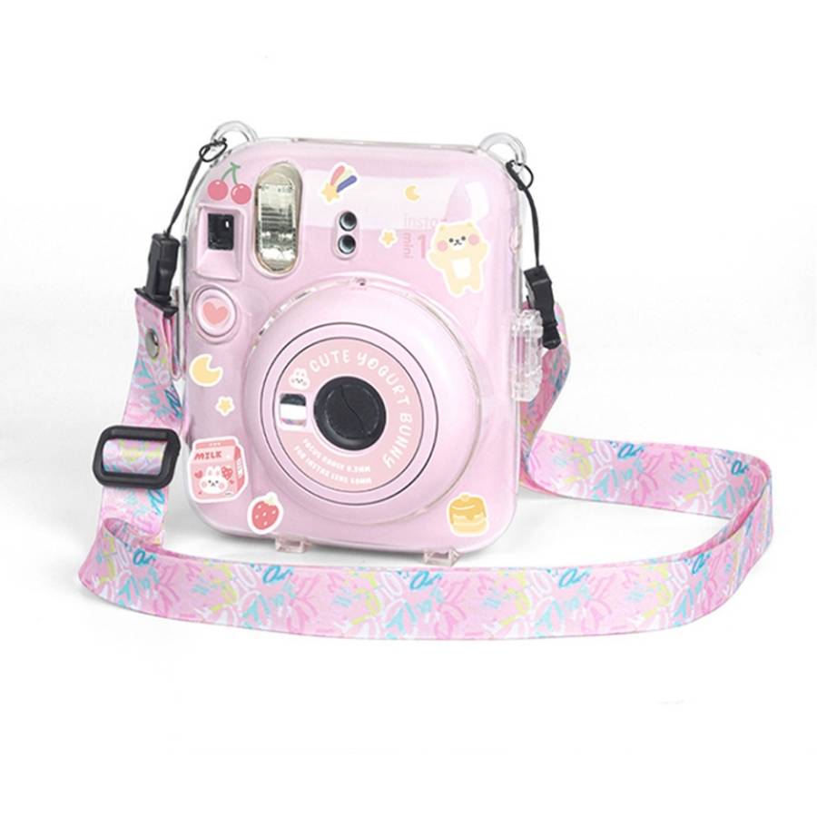 Crystal Hard Acrylic Camera Case with Shoulder Strap, For FUJIFILM instax mini 12(DIY Pink Graffi...
