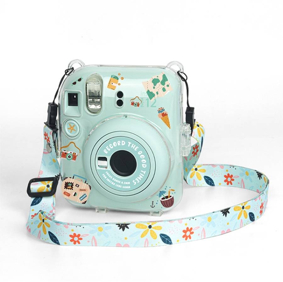 Crystal Hard Acrylic Camera Case with Shoulder Strap, For FUJIFILM instax mini 12(DIY Pink Graffi...