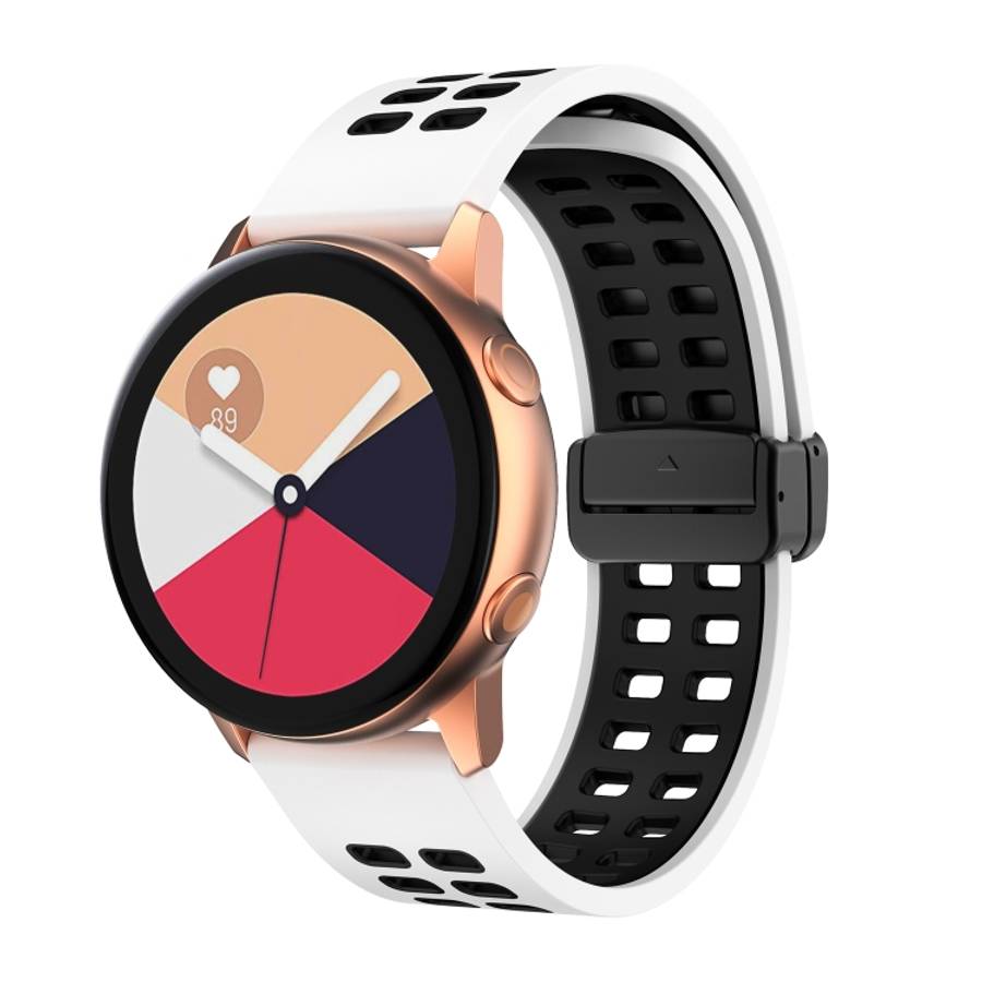 Double-row Hole Folding Black Buckle Two-color Silicone Watch Band, 20mm, 22mm