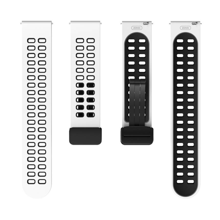 Double-row Hole Folding Black Buckle Two-color Silicone Watch Band, 20mm, 22mm