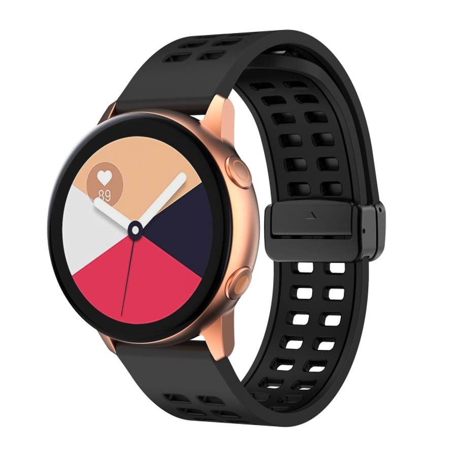 Double-row Hole Folding Black Buckle Two-color Silicone Watch Band, 20mm, 22mm