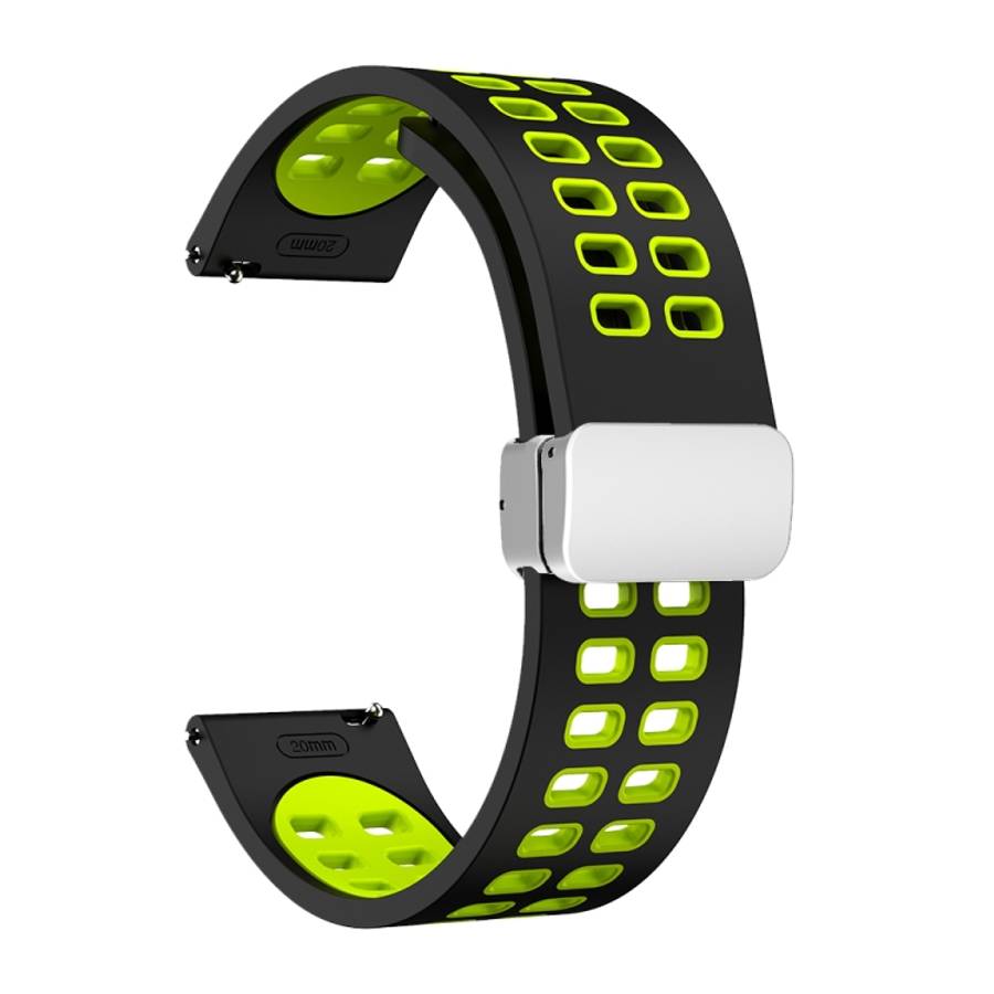 Double-row Hole Folding Silver Buckle Two-color Silicone Watch Band, 20mm, 22mm