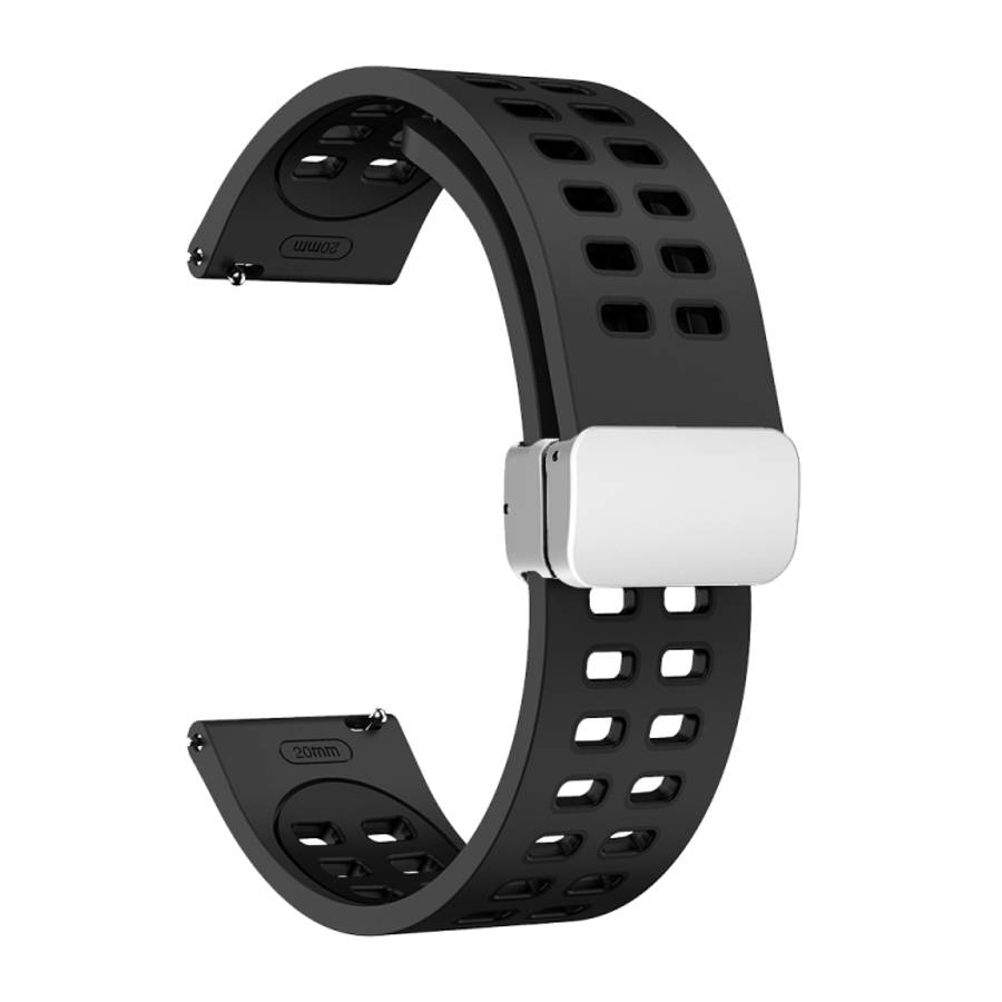 Double-row Hole Folding Silver Buckle Two-color Silicone Watch Band, 20mm, 22mm