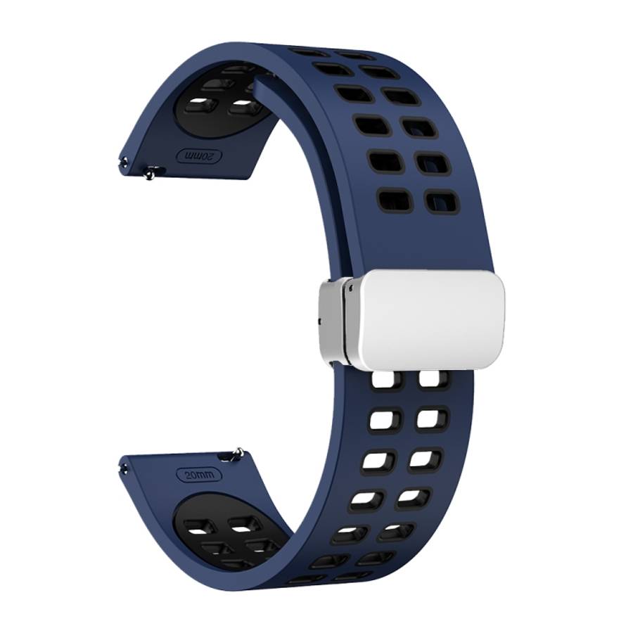 Double-row Hole Folding Silver Buckle Two-color Silicone Watch Band, 20mm, 22mm