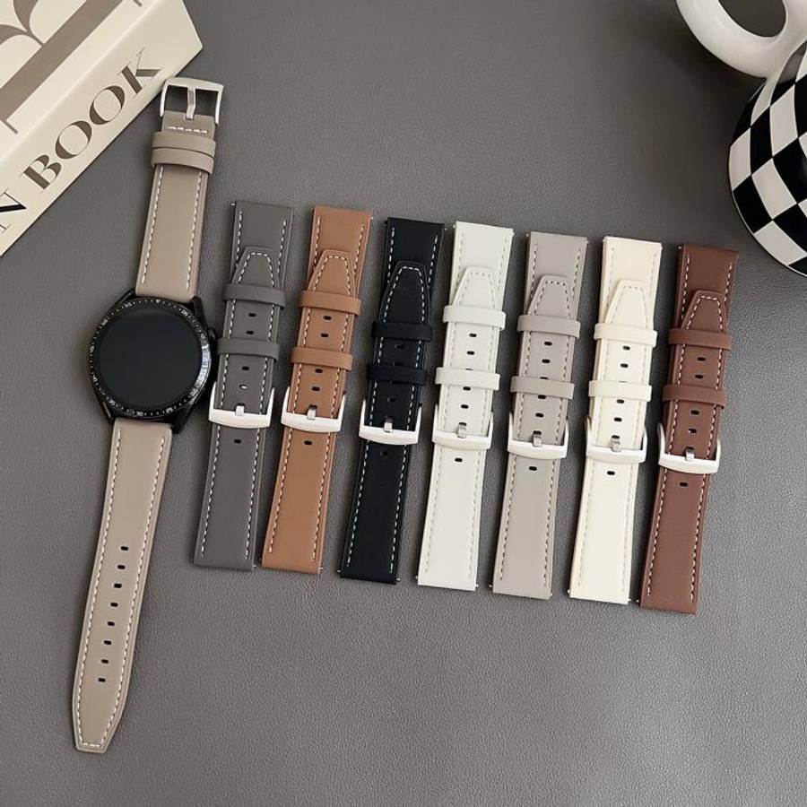 xDfind Flat Head Black Shark Fine Grain Leather Watch Band, 20mm, 22mm