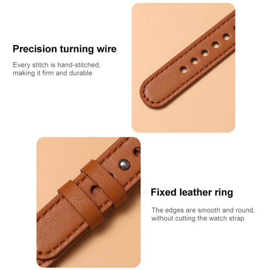 xDfind Double Ring Single Rivet Genuine Leather Watch Band, 20mm, 22mm