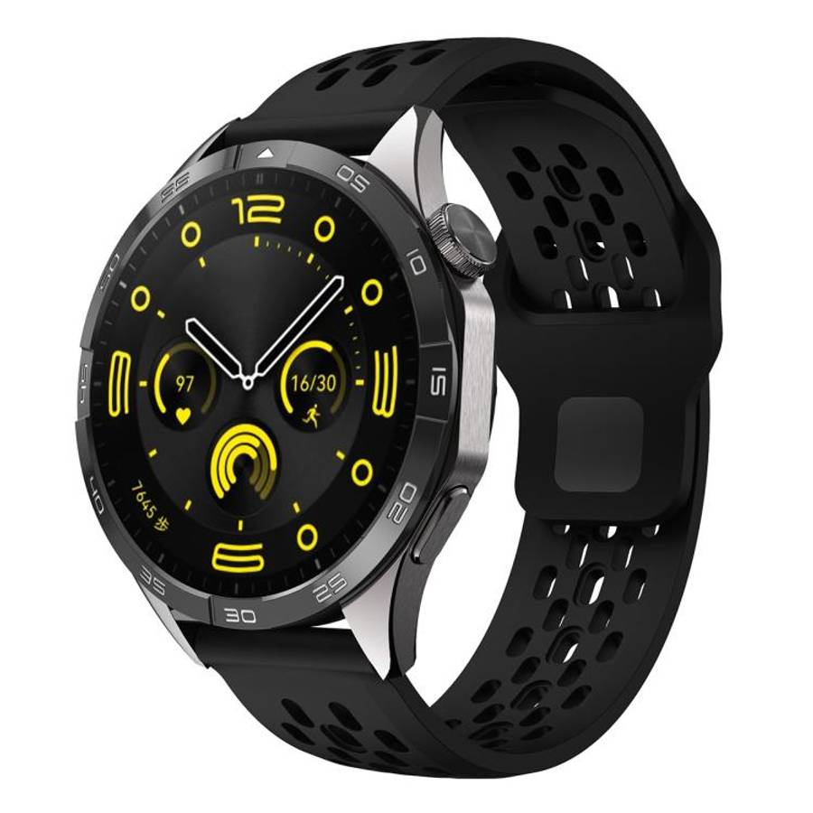 xDfind Flat Head Breathable Hole Black Buckle Silicone Watch Band, 20mm, 22mm