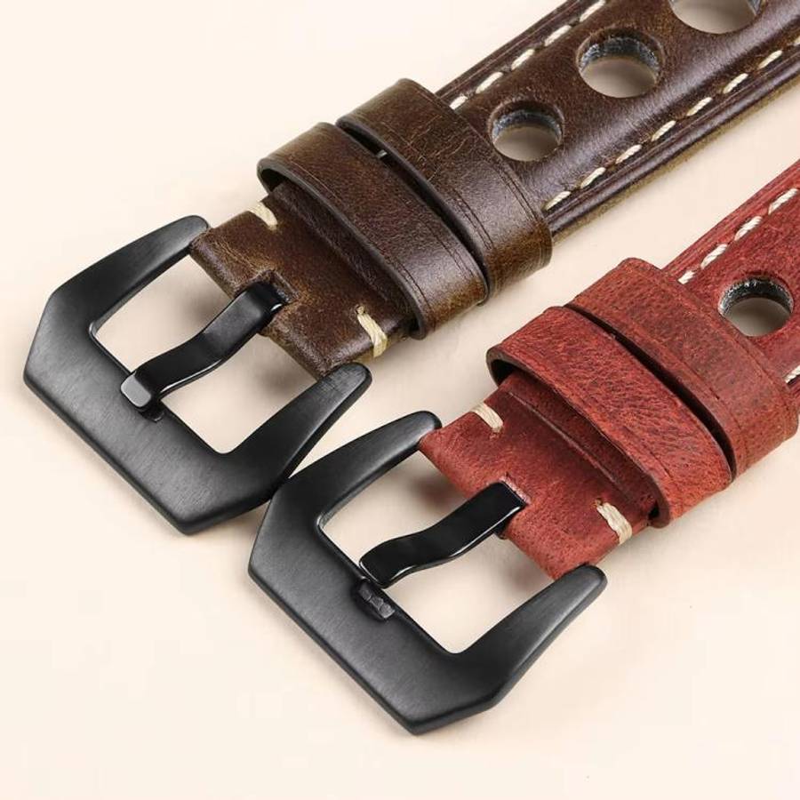 xDfind Three-hole Breathable Genuine Leather Watch Band, 20mm, 22mm, 24mm