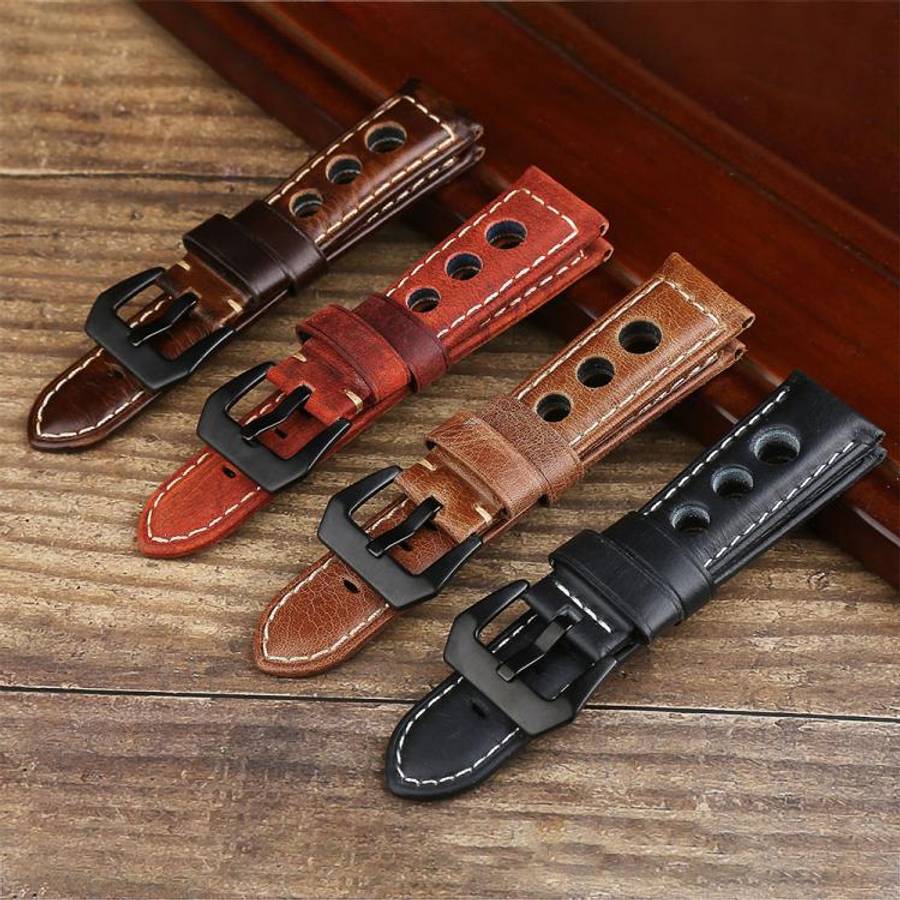 xDfind Three-hole Breathable Genuine Leather Watch Band, 20mm, 22mm, 24mm