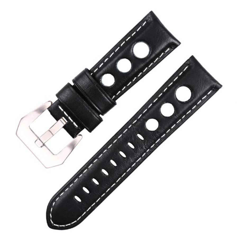 xDfind Silver Buckle Three-hole Breathable Genuine Leather Watch Band, 20mm, 22mm, 24mm
