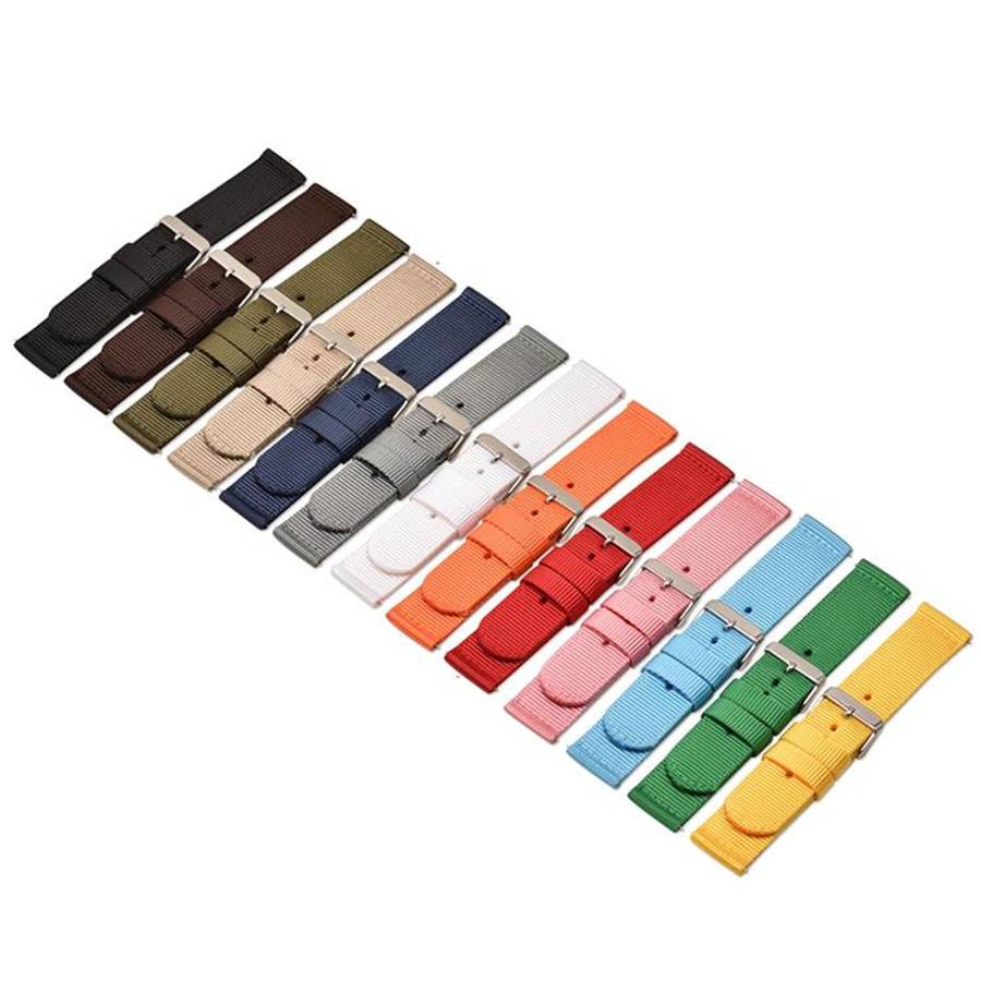 Stainless Steel Pin Buckle Solid Color Nylon Canvas Watch Band, 24mm