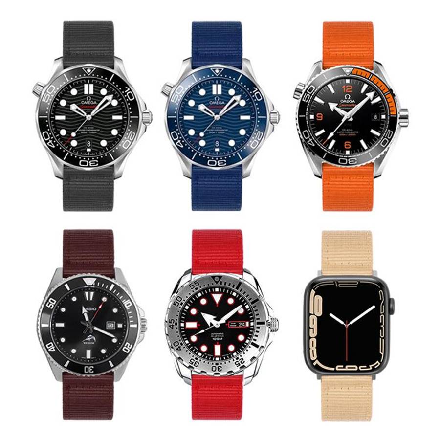Stainless Steel Pin Buckle Solid Color Nylon Canvas Watch Band, 18mm, 20mm, 22mm