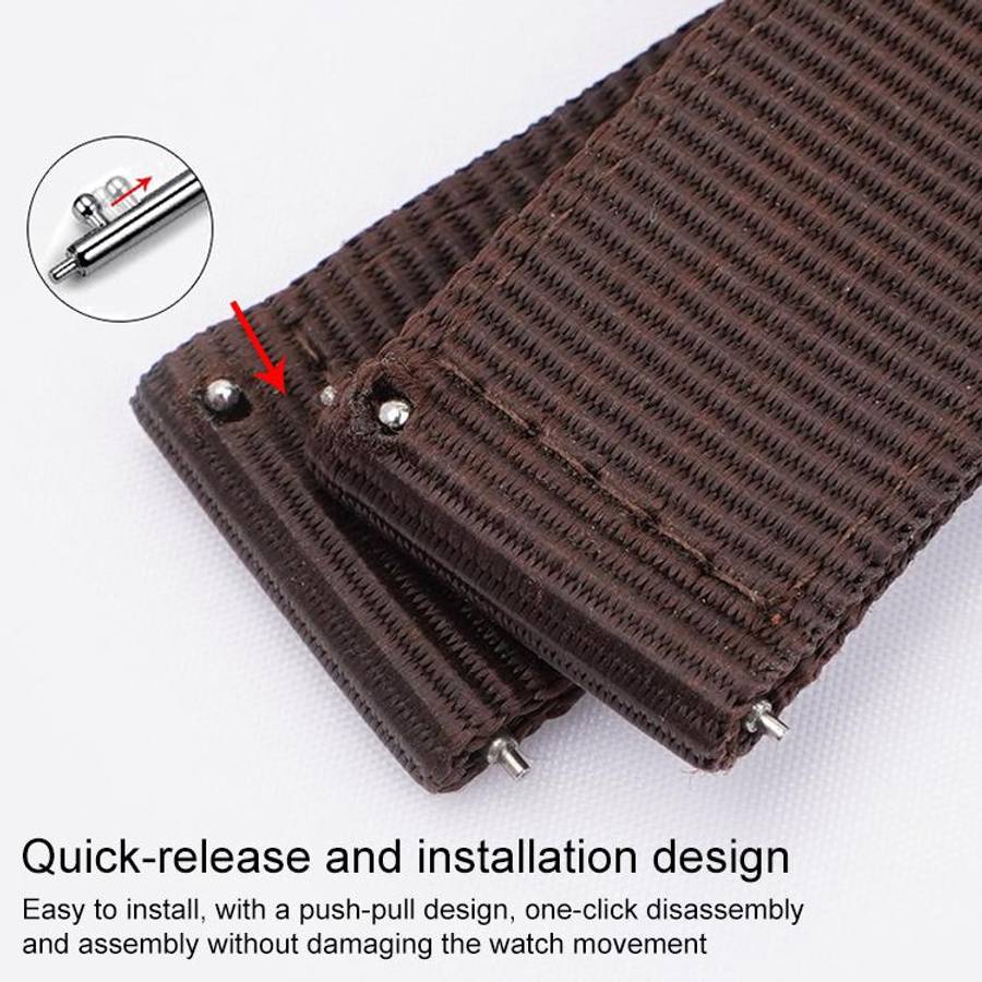 Stainless Steel Pin Buckle Solid Color Nylon Canvas Watch Band, 24mm