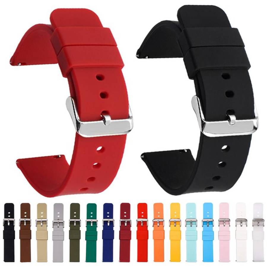 Stainless Steel Silver Pin Buckle Solid Color Silicone Waterproof Watch Band, 24mm
