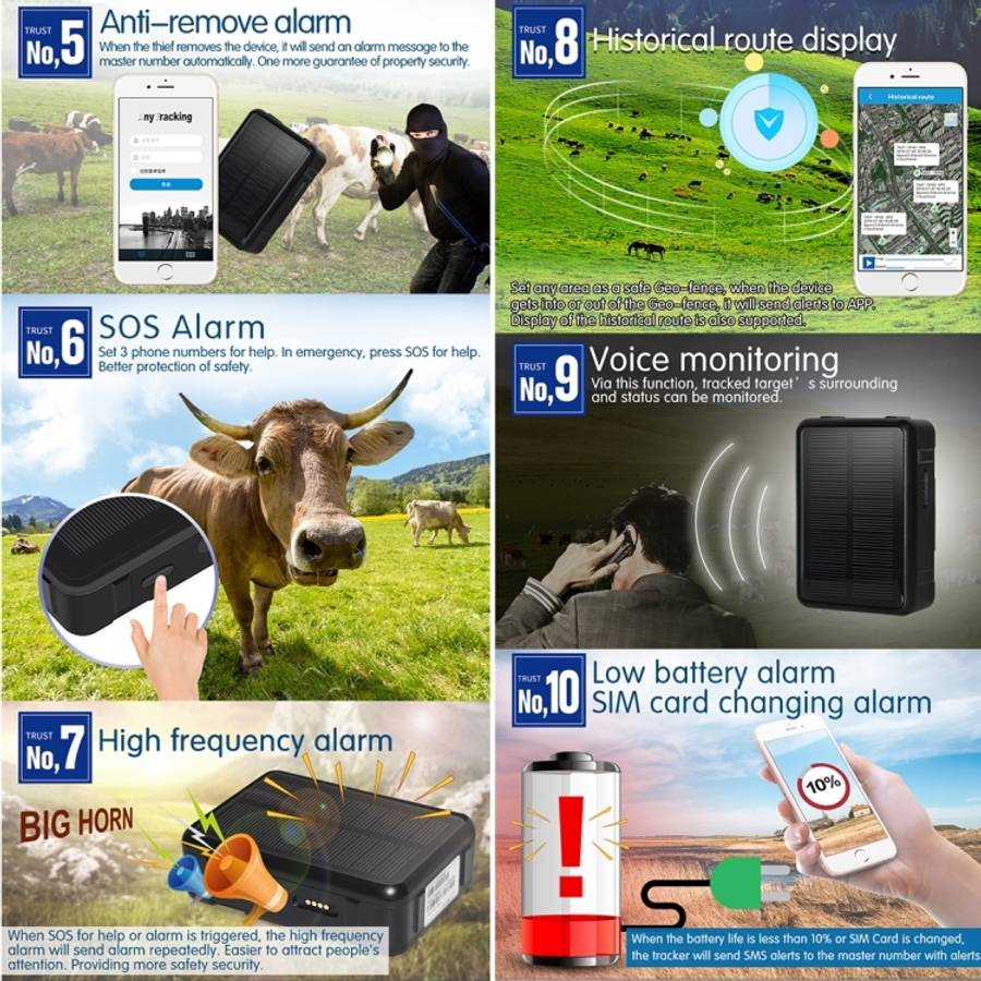 RF-V34 Sheep Cow Cattle Livestock IP67 Waterproof Solar GSM GPS WiFi Tracking without Fixed Botto...