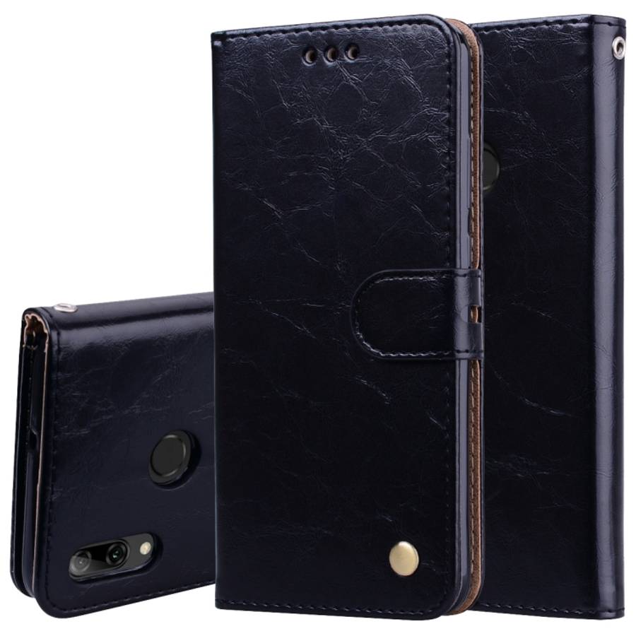 Business Style Oil Wax Texture Horizontal Flip Leather Case for Huawei P Smart 2019, with Holder ...