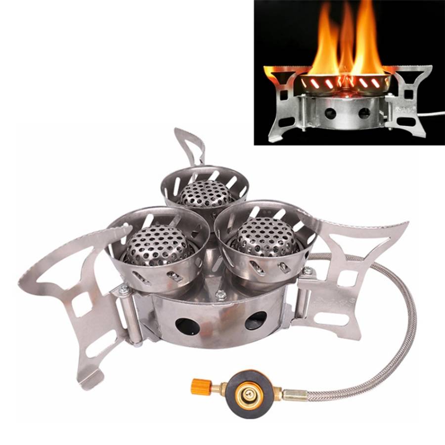 Portable Outdoor Split Type 11000W Backpack Three Core Furnace Anti-Blast Stove Cooking Tools