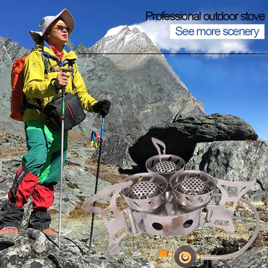 Portable Outdoor Split Type 11000W Backpack Three Core Furnace Anti-Blast Stove Cooking Tools