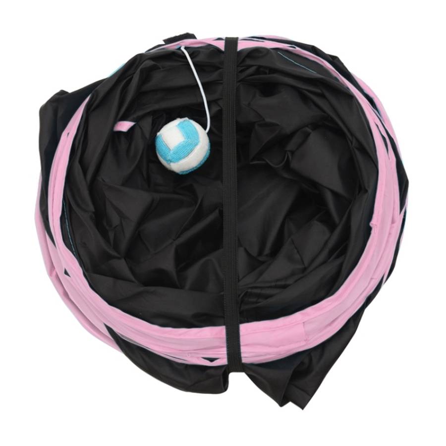 Foldable 3 Exits Exercising Cat Tunnel with A Hanging Ball, Tunnel Exits:3 Pink