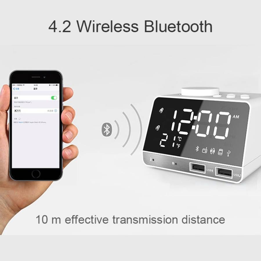 K11 Bluetooth Alarm Clock Speaker Creative Digital Music Clock Display Radio with Dual USB Interf...