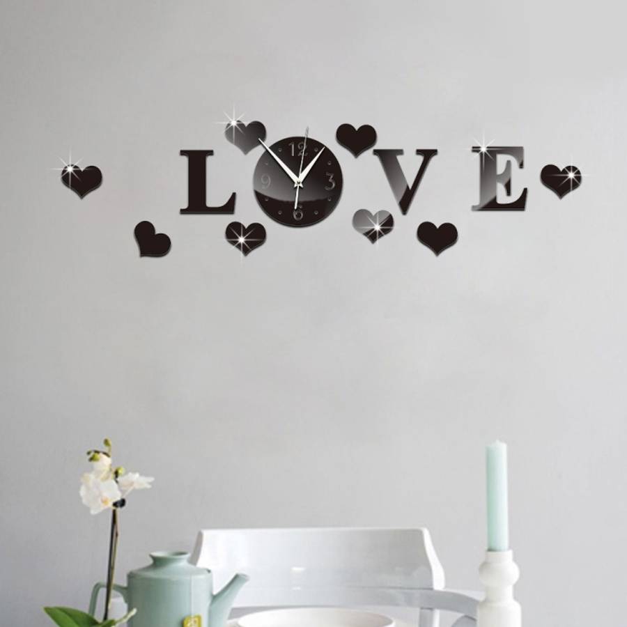 Creative LOVE Clock Acrylic Mirror DIY Wall Sticker, LOVE Clock Acrylic Mirror (Black), LOVE Cloc...