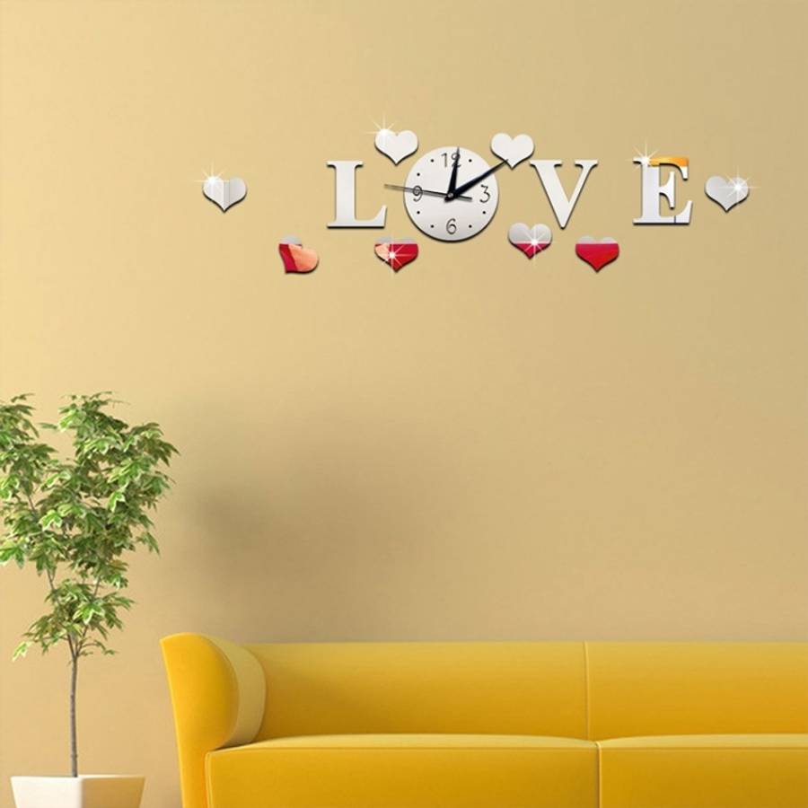 Creative LOVE Clock Acrylic Mirror DIY Wall Sticker, LOVE Clock Acrylic Mirror (Black), LOVE Cloc...