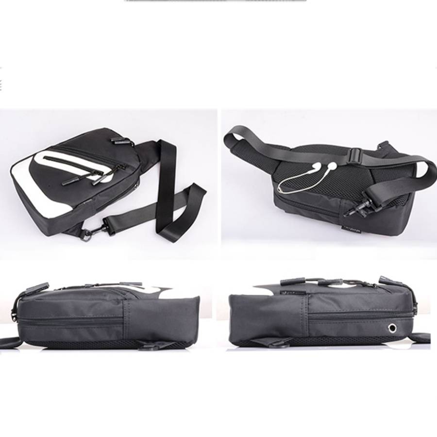 Multi-Function Portable Casual Canvas  Chest Bag Outdoor Sports Shoulder Bag with External USB Ch...