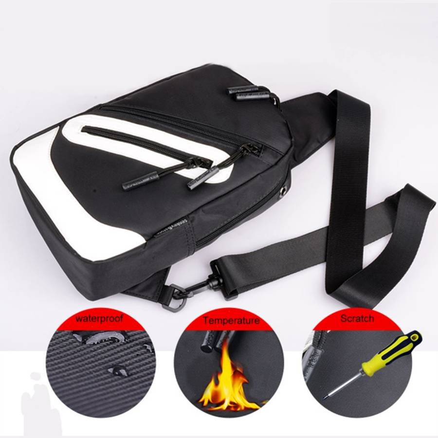 Multi-Function Portable Casual Canvas  Chest Bag Outdoor Sports Shoulder Bag with External USB Ch...