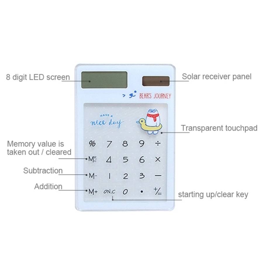 8 Digits LED Screen Calculator with Transparent Touch Pad &amp; Solar Panel, Random Color Delivery