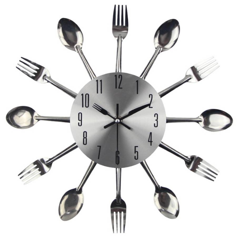 Cutlery Metal Kitchen Wall Clock Spoon Fork Creative Quartz Wall Mounted Clocks Modern Design Dec...