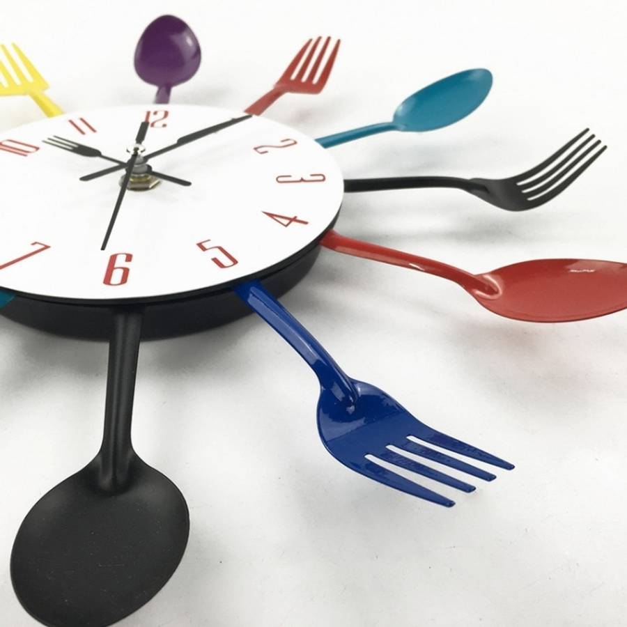 Cutlery Metal Kitchen Wall Clock Spoon Fork Creative Quartz Wall Mounted Clocks Modern Design Dec...
