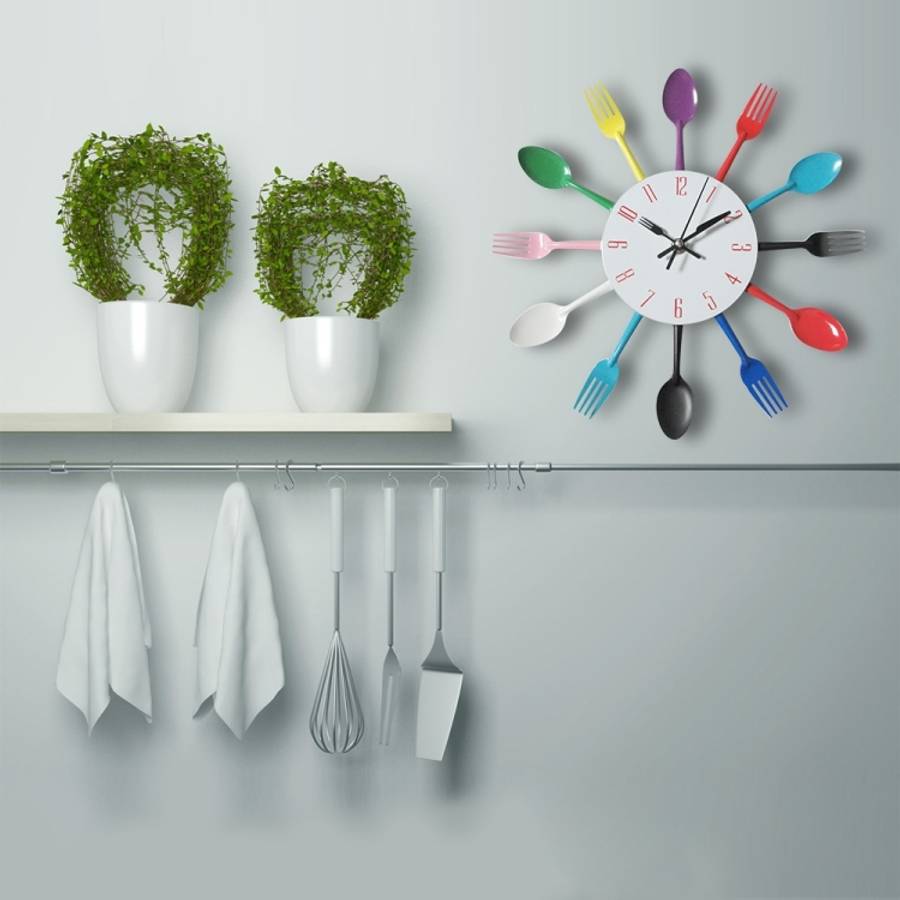 Cutlery Metal Kitchen Wall Clock Spoon Fork Creative Quartz Wall Mounted Clocks Modern Design Dec...