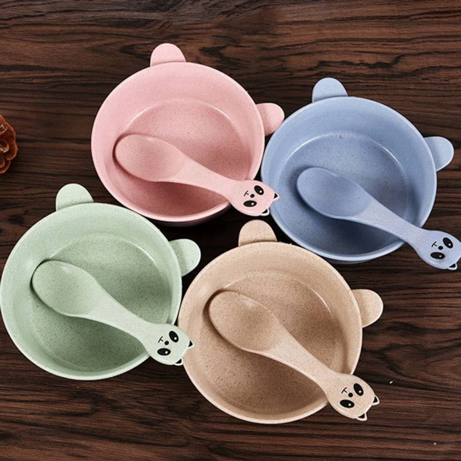 Balcherlam Baby Wheat Stalk Materials Bowls + Spoon Kit, Random Color Delivery
