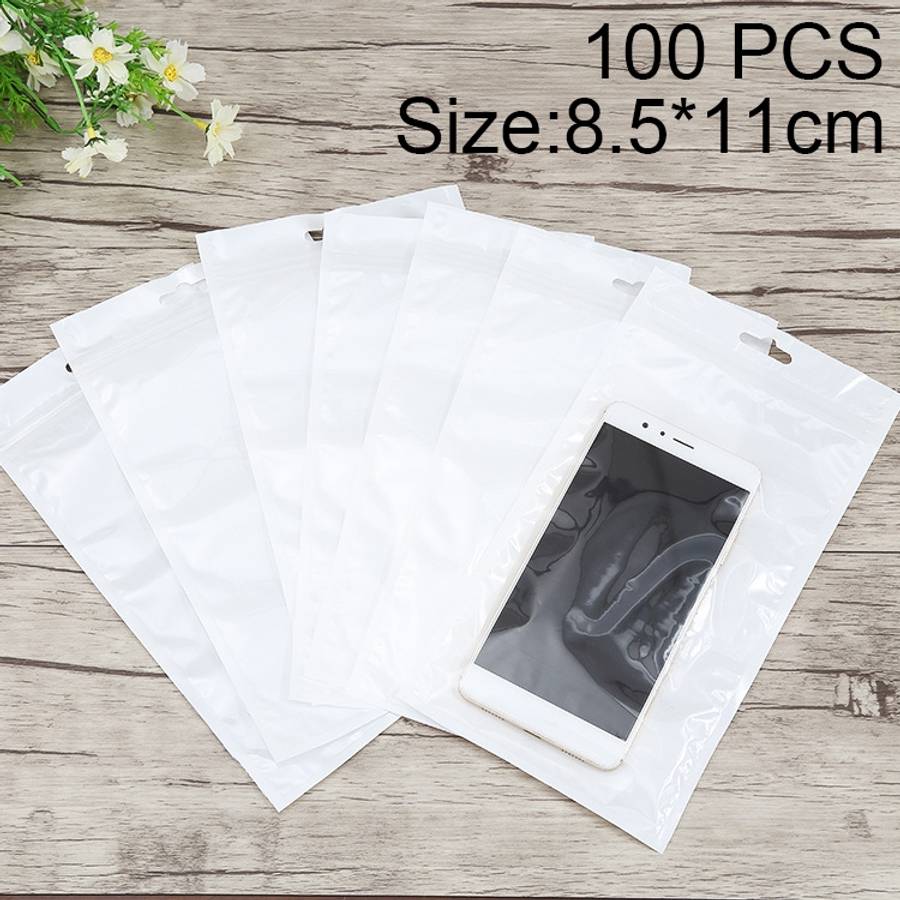 100 PCS 8.5cm x 11cm Hang Hole Clear Front White Pearl Jewelry Zip Lock Packaging Bag, Custom Pri...