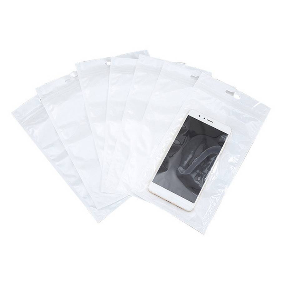 100 PCS 8.5cm x 11cm Hang Hole Clear Front White Pearl Jewelry Zip Lock Packaging Bag, Custom Pri...