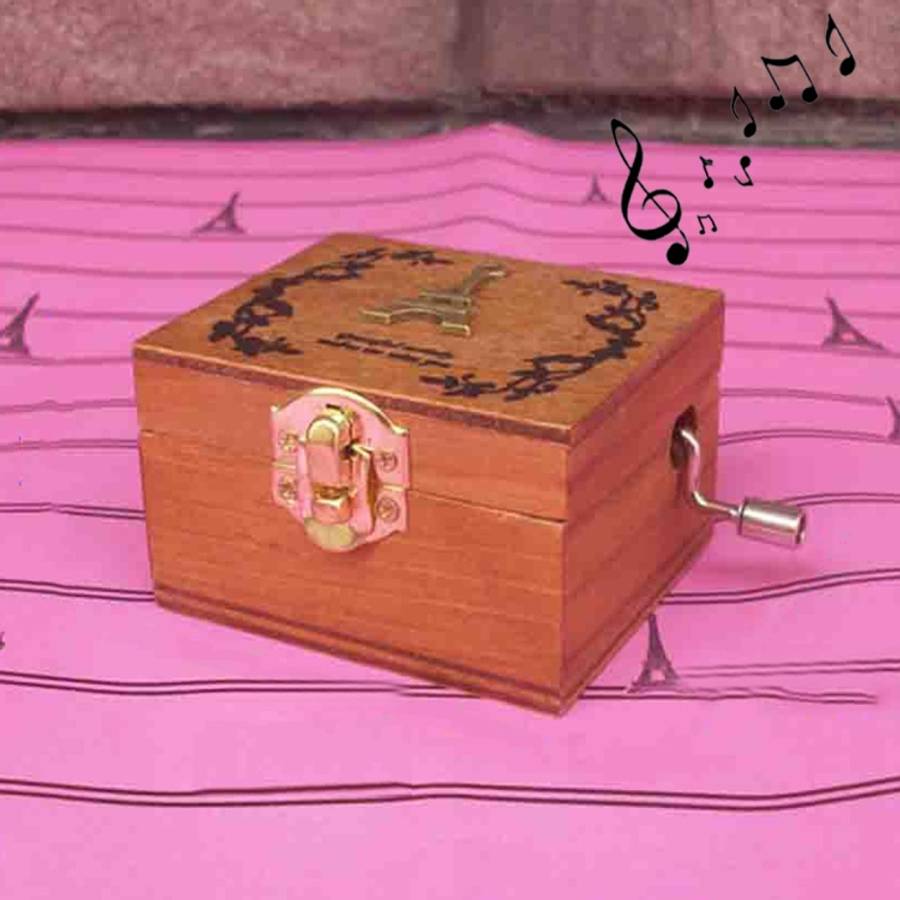 Home Decor Creative Exquisite Retro Wooden Birthday Decorations Music Box, Random Style Delivery