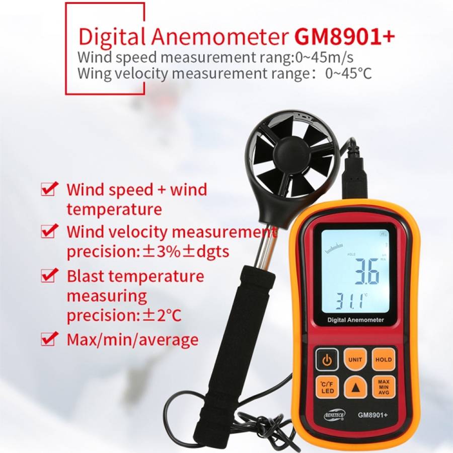 BENETECH GM8901+ High Accuracy Anemometer Wind Speed Gauge Temperature Measure Digital LCD Displa...