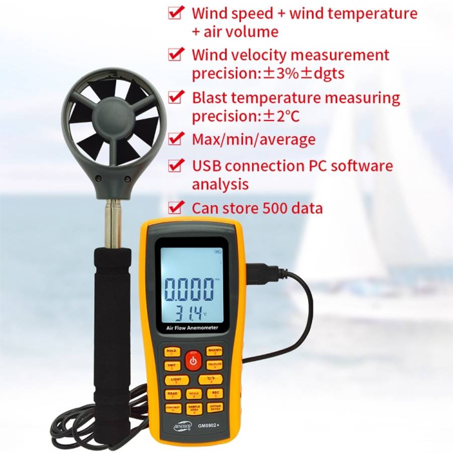 BENETECH GM8902+ LCD Display Digital Digital Anemometer Air Flow Wind Speed Scale Meter