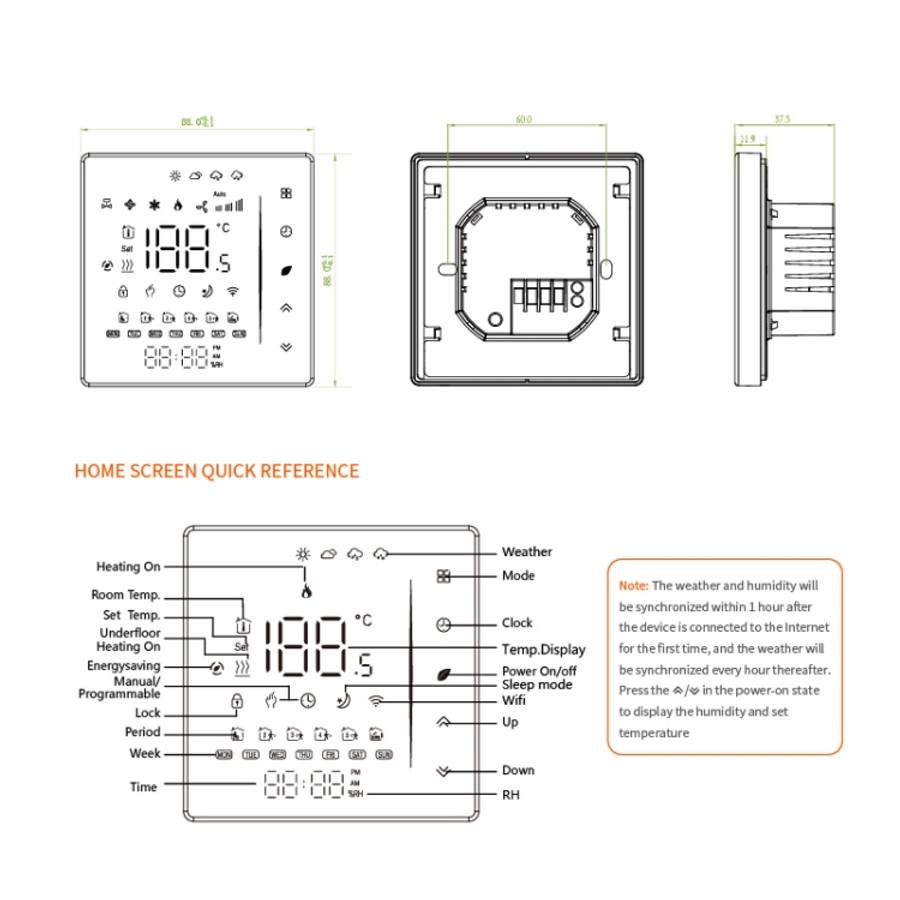 BHT-006GBLW 95-240V AC 16A Smart Home Heating Thermostat for EU Box, Control Electric Heating wit...