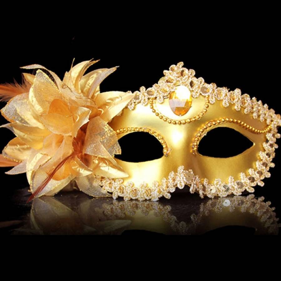 Halloween Masquerade Party Dance Plating Side Flower Feather Venice Princess Mask, Flower Feather