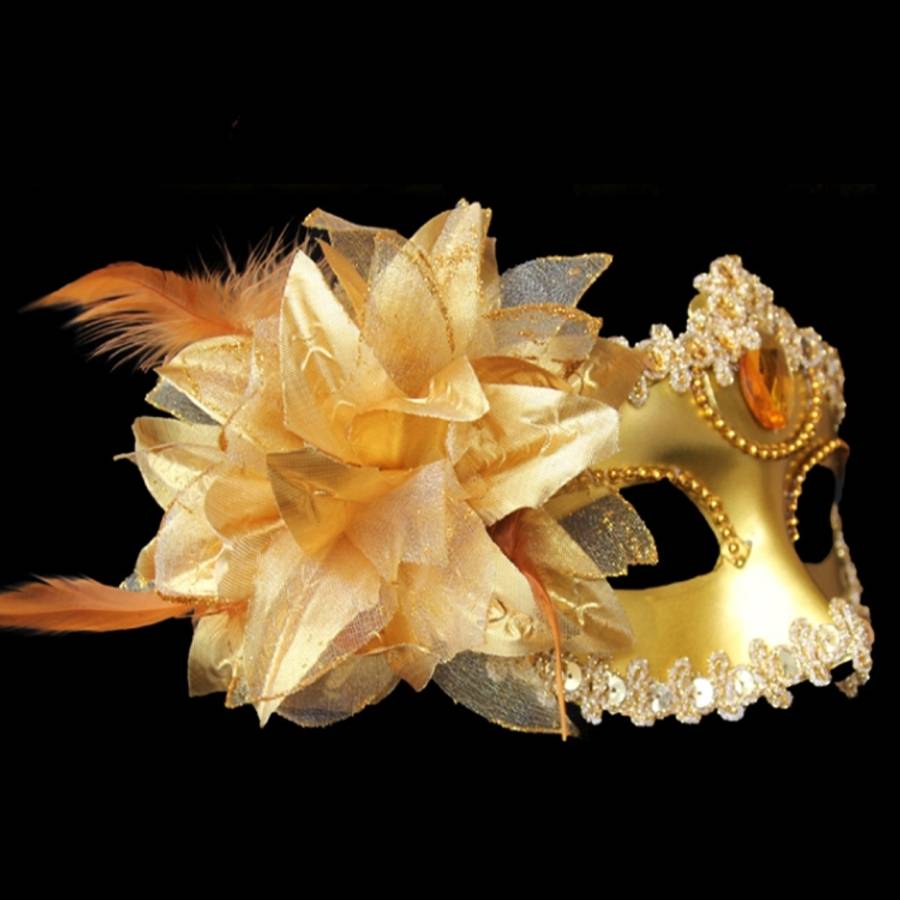Halloween Masquerade Party Dance Plating Side Flower Feather Venice Princess Mask, Flower Feather