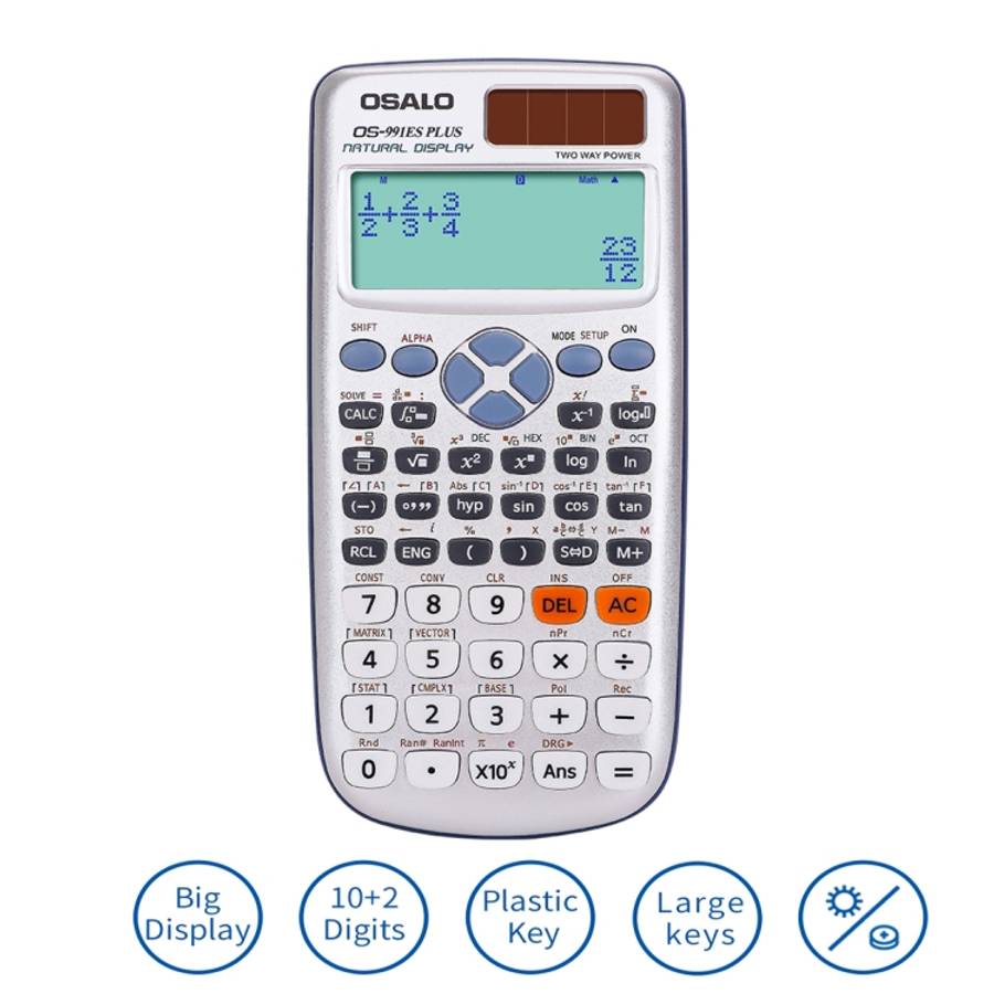 OSALO OS-991ES PLUS 10+2 Digits Multi-functional Student Function Scientific Calculator Solar Ene...