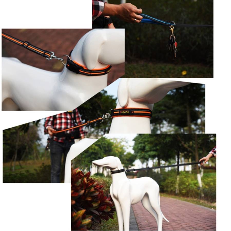 Pet Dogs Nylon Night Reflective Breathable Handheld Traction Lead Leash, Size: M, Adjustable Rang...