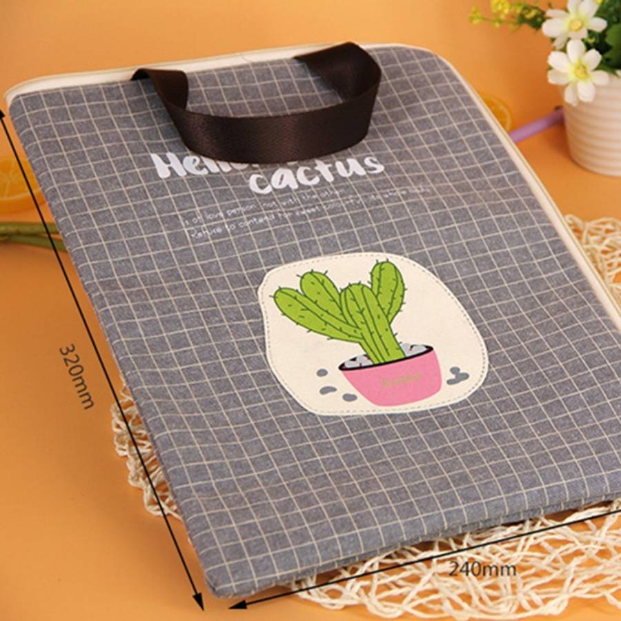 Cactus Pattern Waterproof and Dustproof Canvas File Bag Zipper Data Portable Storage Bag, Random ...